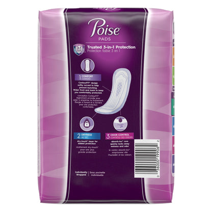 Poise Bladder Control Pad, Long, Light Absorbency, Disposable, Absorb-Loc Core, Female, One Size Fits Most, 24 ct