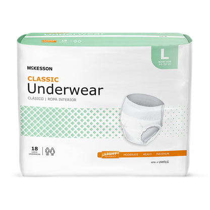 McKesson Classic Light Absorbent Underwear, Large, 72 ct