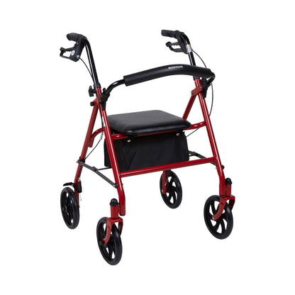 McKesson Folding Steel 4 Wheel Rollator, 12" Seat Width, Red