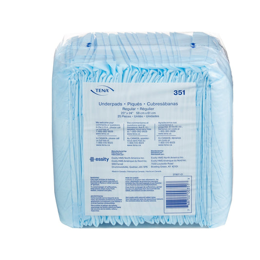 TENA Regular Underpads, Light Absorbency, Blue, Disposable, Latex-Free, 23 X 24 "