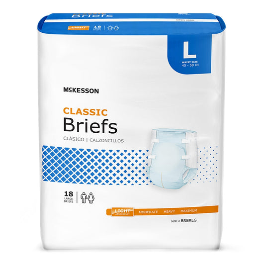 McKesson Classic Light Absorbency Incontinence Brief, Large, 72 ct