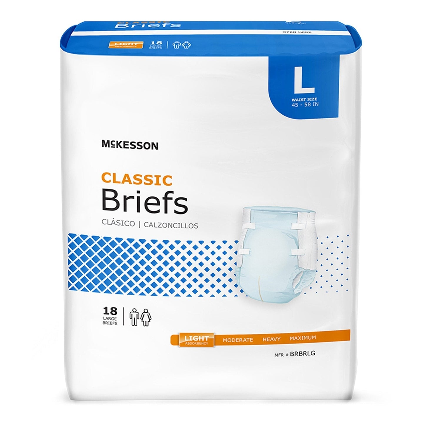 McKesson Classic Light Absorbency Incontinence Brief, Large, 18 ct