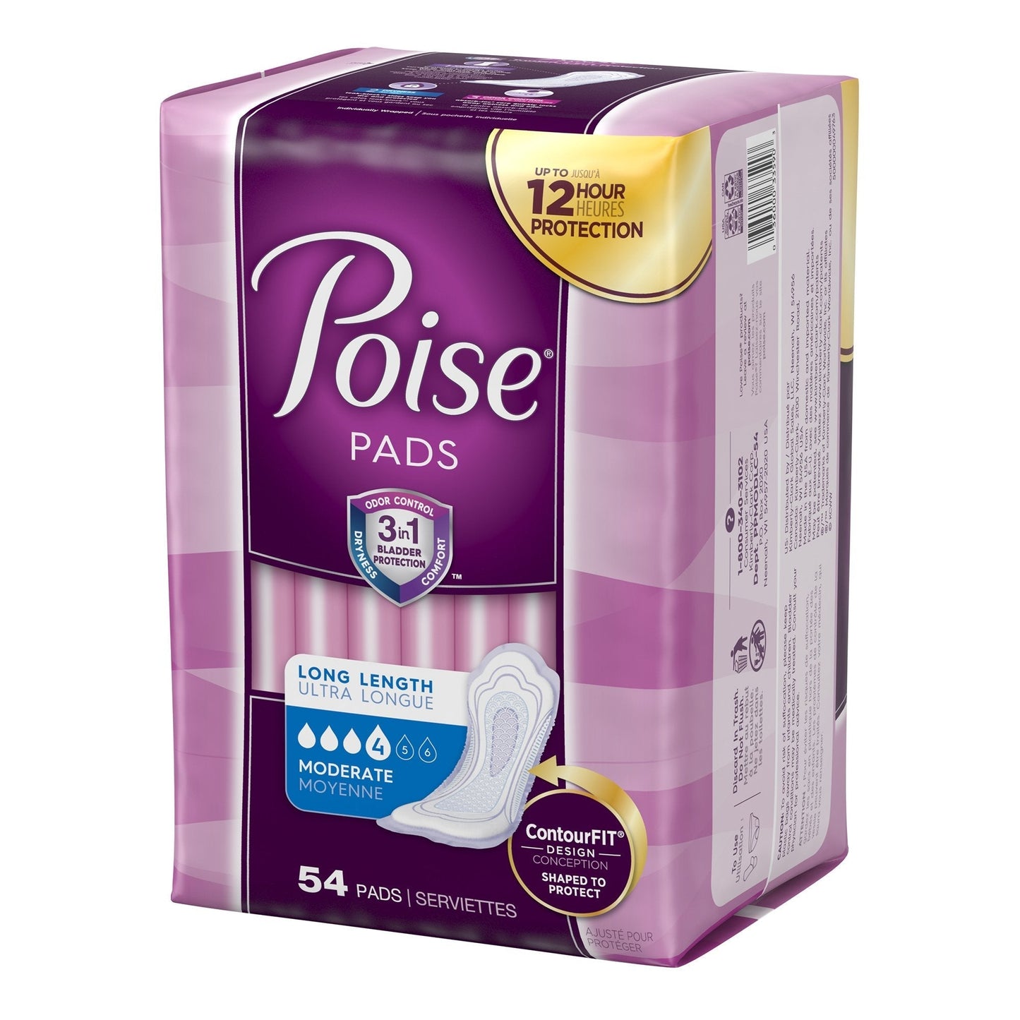 Poise Bladder Control Pads, Adult Women, Moderate Absorbency, Disposable, 12.20" Length, 108 ct