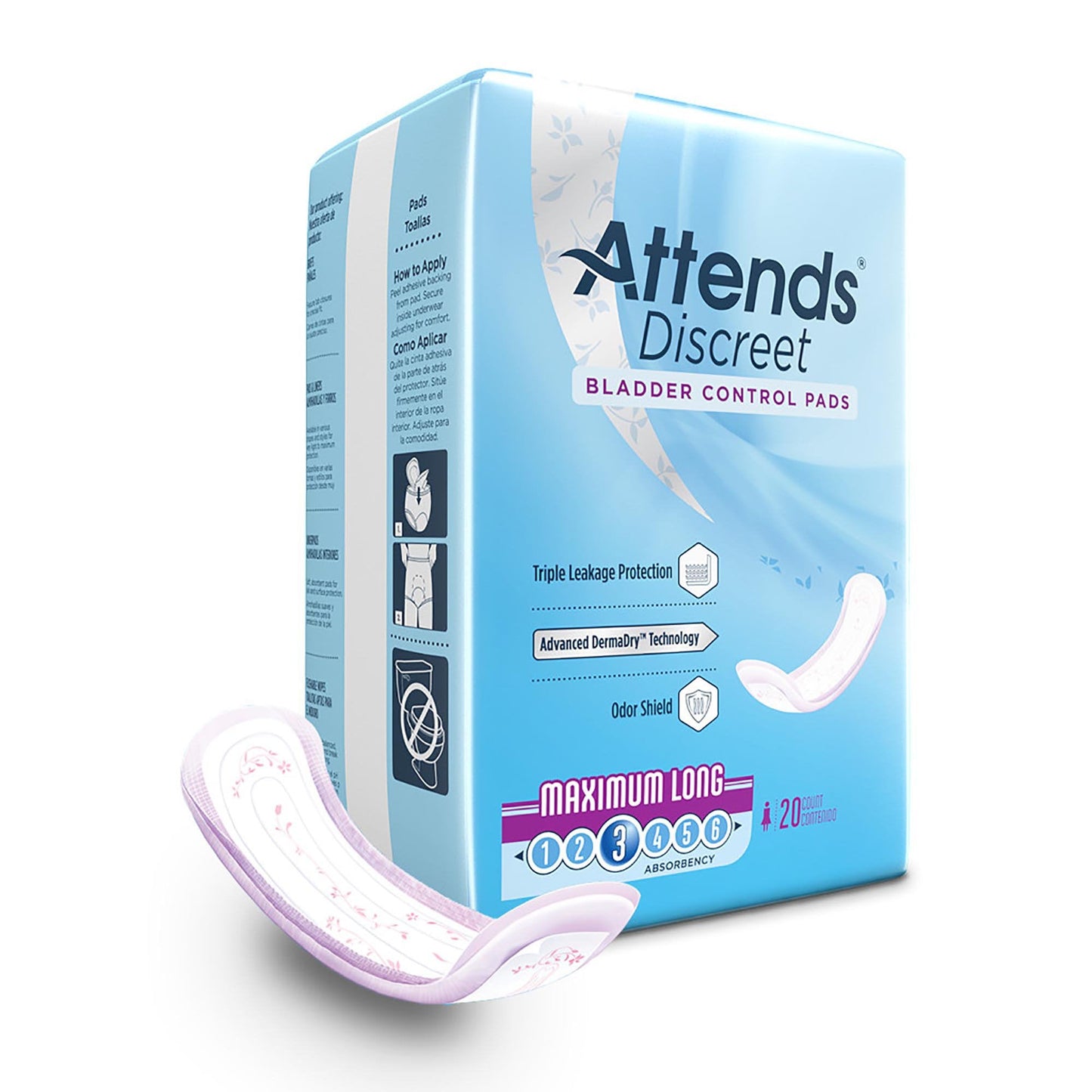 Attends® Discreet Women's Maximum Long Bladder Control Pad, 14.5" Length, 20 ct