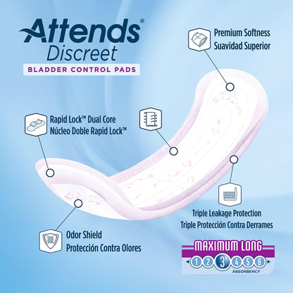 Attends® Discreet Women's Maximum Long Bladder Control Pad, 14.5" Length, 20 ct