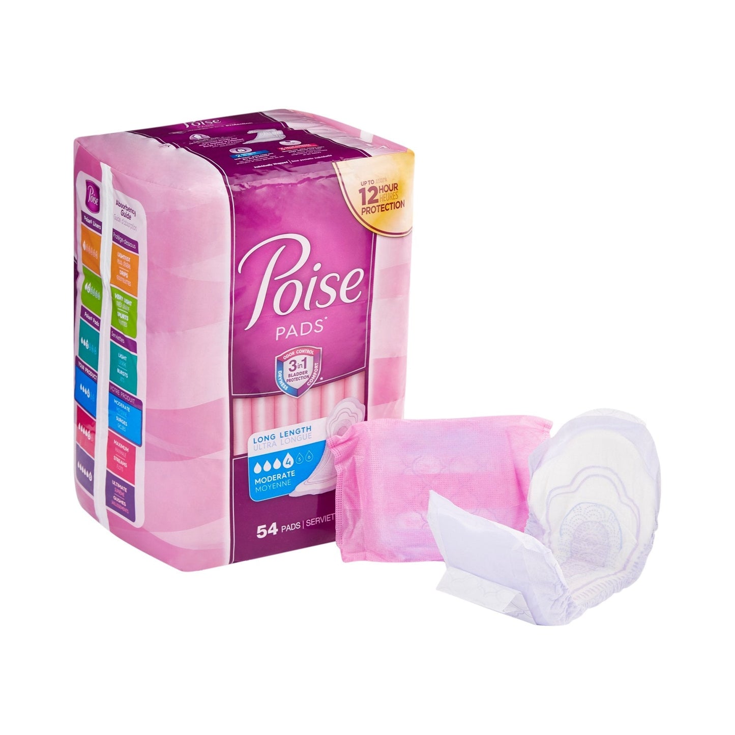 Poise Bladder Control Pads, Adult Women, Moderate Absorbency, Disposable, 12.20" Length, 108 ct