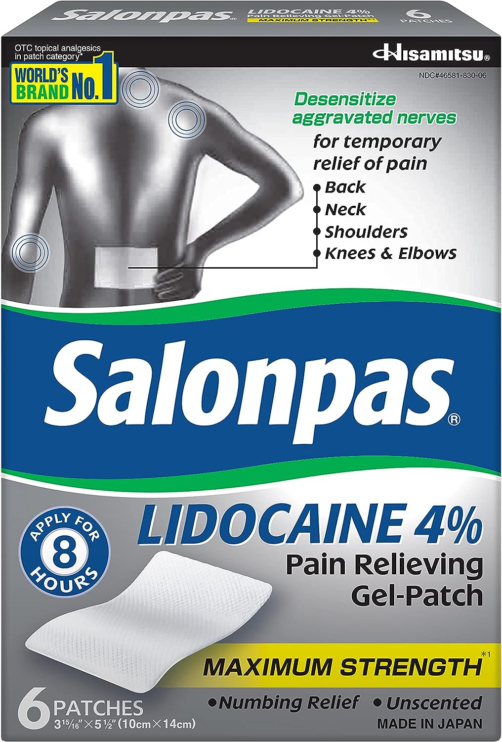 Salonpas® 4% Lidocaine Topical Pain Relief Gel Patch, 6 count