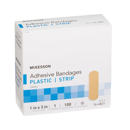 Adhesive Strip McKesson 1 X 3 Inch Plastic Rectangle Tan Sterile