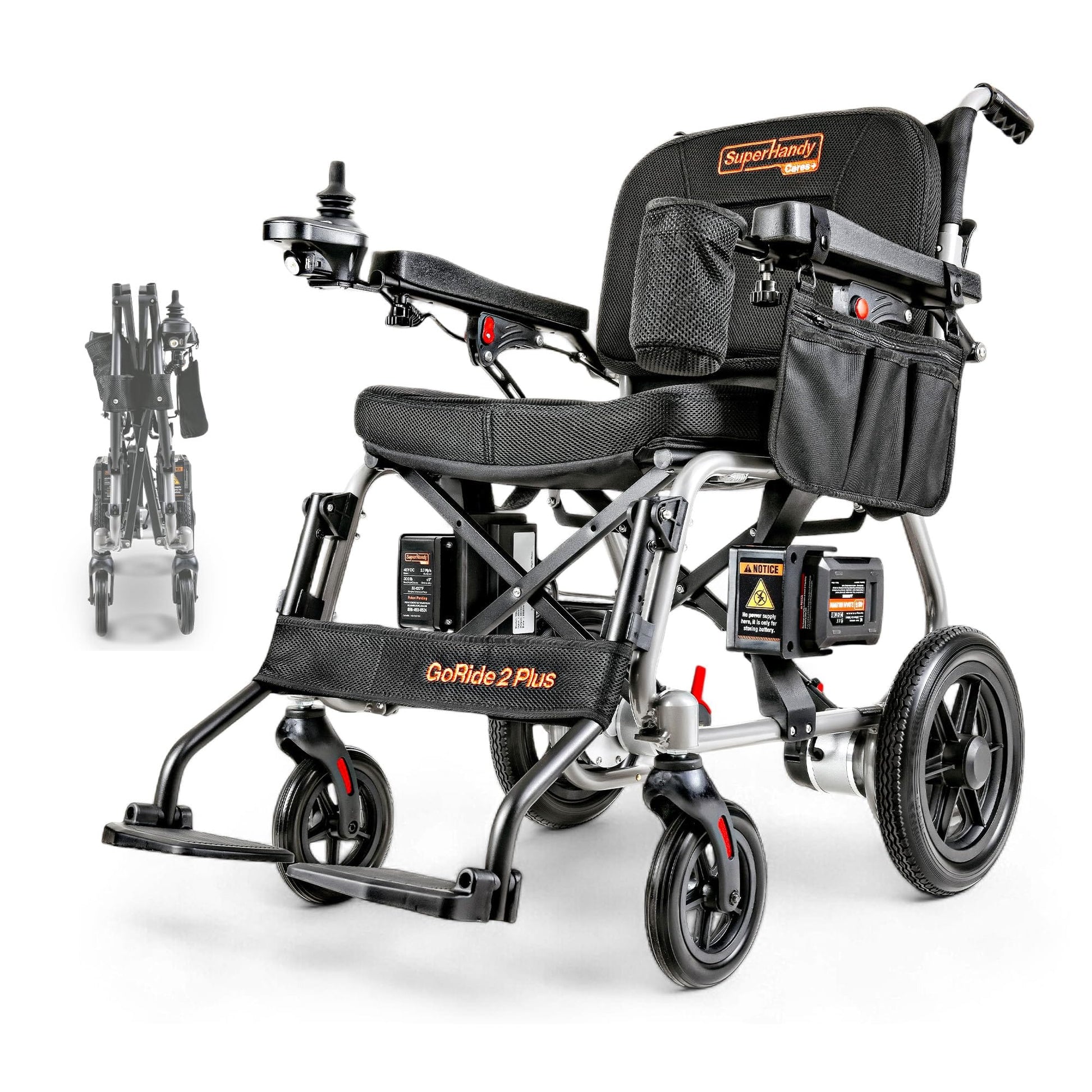 SuperHandy - Outdoor Tools & Mobility SuperHandy GoRide Series Electric Wheelchairs – Lightweight, Foldable Power Chairs with Dual Brushless Motors, Zero-Turn Maneuverability & Electromagnetic Brake (GoRide 2 Plus - 300 Lb Max)