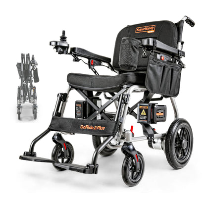 SuperHandy - Outdoor Tools & Mobility SuperHandy GoRide Series Electric Wheelchairs – Lightweight, Foldable Power Chairs with Dual Brushless Motors, Zero-Turn Maneuverability & Electromagnetic Brake (GoRide 2 Plus - 300 Lb Max)