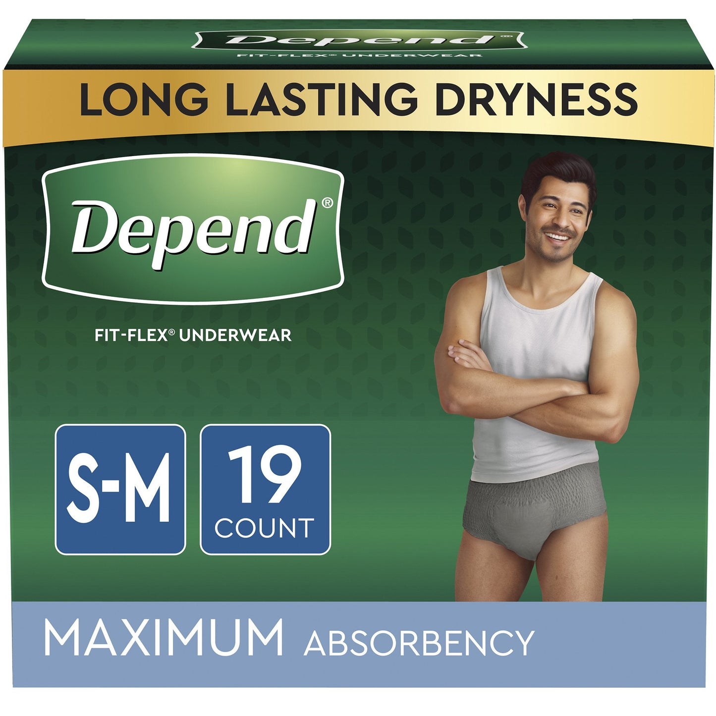 Depend FIT-FLEX Absorbent Underwear for Men, Small/Medium, Pull-On, Gray, Disposable, 19EA ct