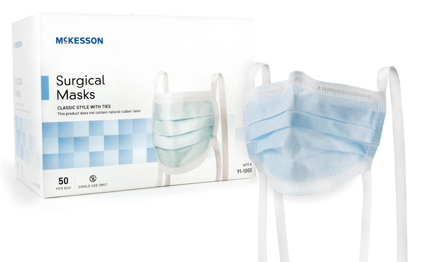 McKesson Classic Style Surgical Mask, Blue, 50 ct