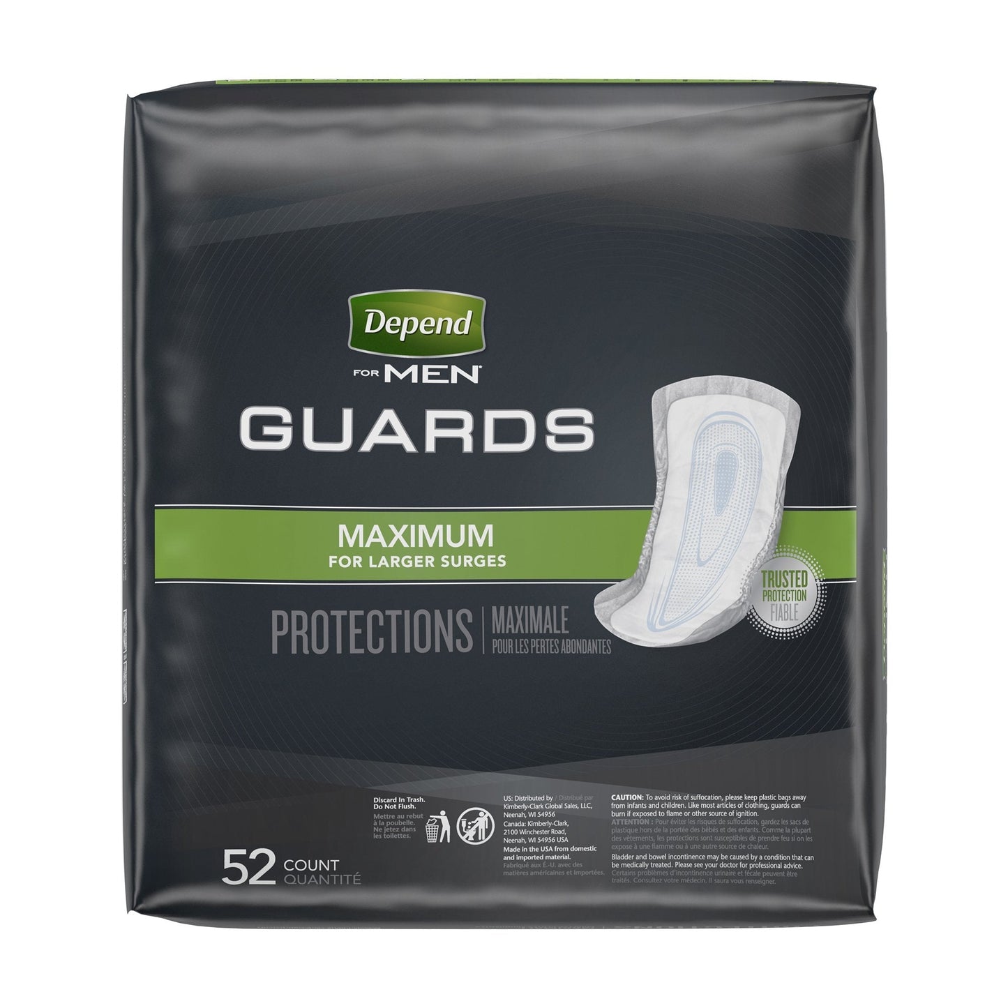 Depend Guards Incontinence Pads, Disposable, Maximum Absorbency, 12" Length, 104 ct