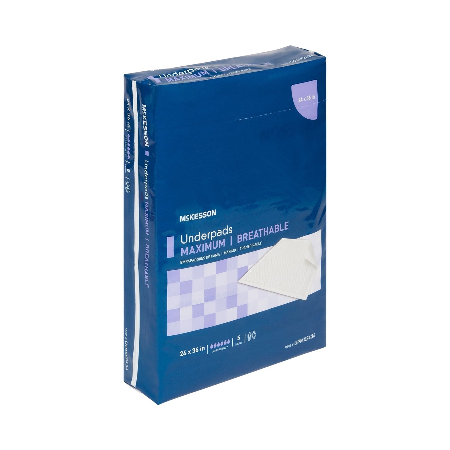 McKesson Ultimate Breathable Underpads, Maximum Protection, 24" x 36", 5 ct