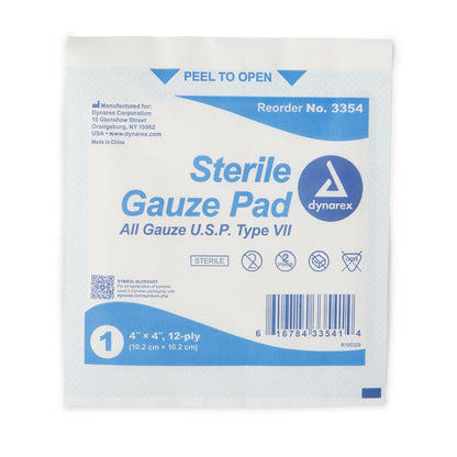 Dynarex® Sterile Gauze Pad, 4 x 4 Inch Pad, 1200 ct