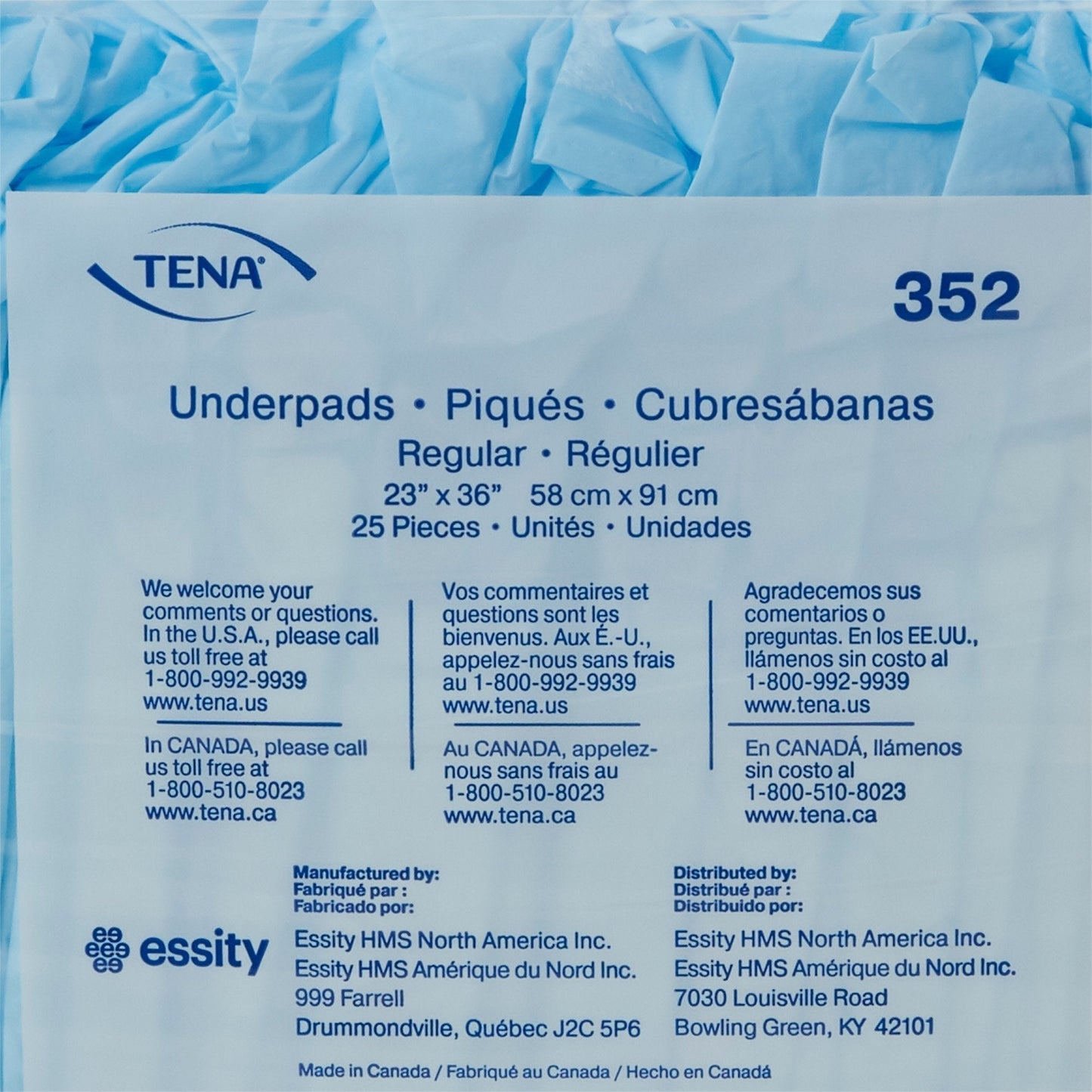 TENA Regular Underpads, Light Absorbency, Blue, Disposable, Latex-Free, 23 X 36 ", 25 ct