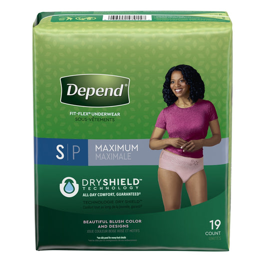 Depend FIT-FLEX Absorbent Underwear, Women's, Tan, Small, 24" to 30" Waist/Hip, 19 ct