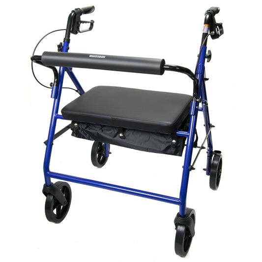 McKesson Bariatric Folding 4-Wheel Rollator, Blue