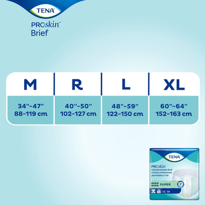 TENA Super Adult Heavy-Absorbent Incontinence Brief, X-large, 60" to 64" Waist / Hip, 15 ct