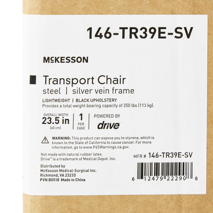 McKesson Lightweight Transport Chair, Black with Silver Vein Finish