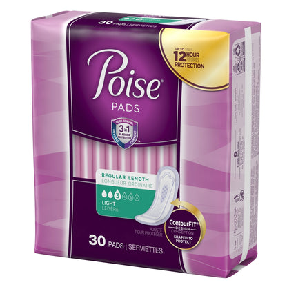 Poise Bladder Control Pads, Light Absorbency, Regular Length, 30 ct