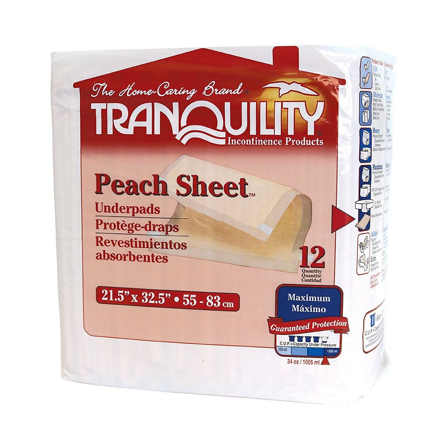 Tranquility® Peach Sheet Underpad, 21.5 x 32.5 Inch, 12 ct