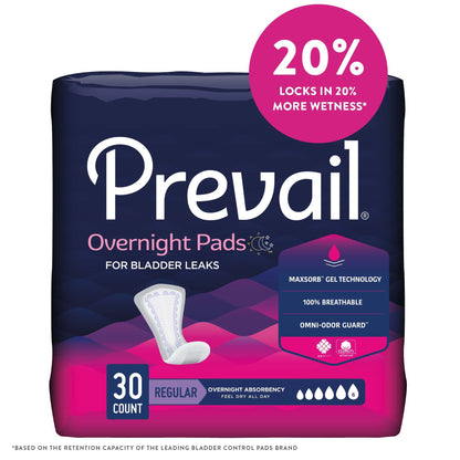 Prevail Women's Overnight Absorbency Bladder Control Pads, Regular, 16"