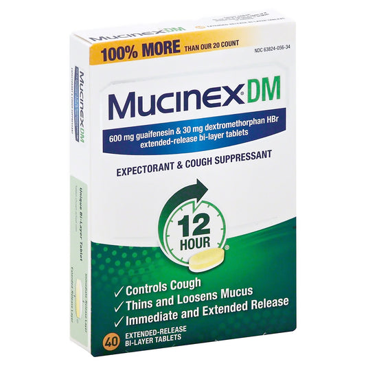 Mucinex® DM 12 HR Expectorant & Cough Suppressant XR Tablets, 40 ct