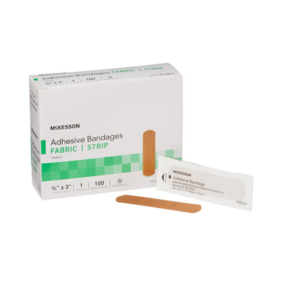 McKesson Tan Adhesive Bandage Strips, 3/4 x 3 in., 100 ct.