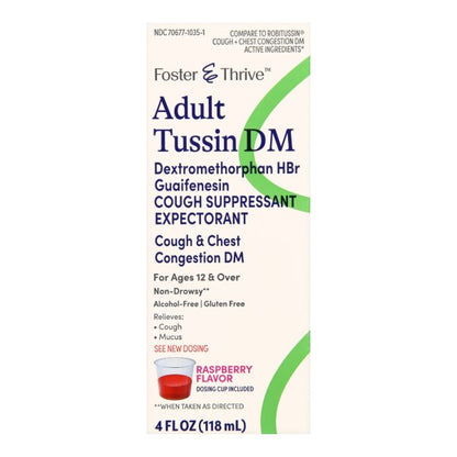 Foster & Thrive Adult Tussin DM, Raspberry, 4 oz.