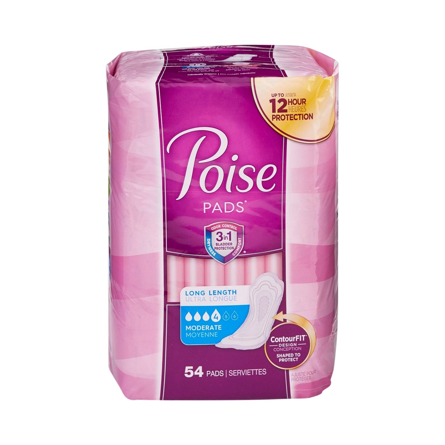 Poise Bladder Control Pads, Adult Women, Moderate Absorbency, Disposable, 12.20" Length, 54 ct