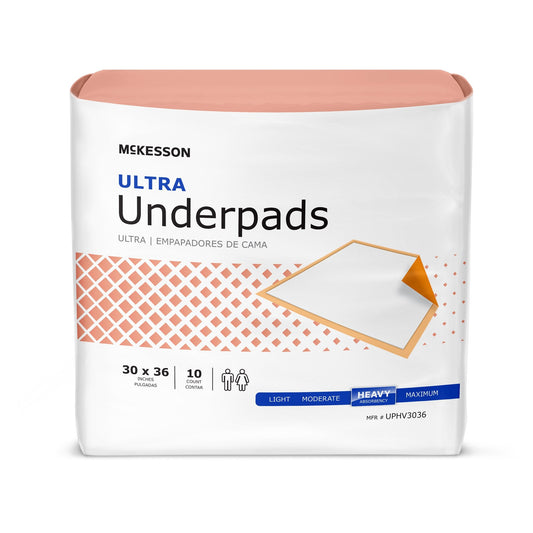 McKesson Ultra Heavy Absorbency Underpad, 30 x 36 Inch, 10 ct